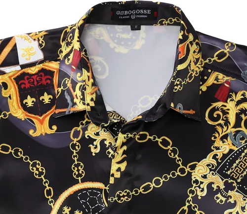 Vista 3 de GSBOGOSSE Men's Floral Button Down Long Sleeve Hawaiian Shirt Flower Printed Tropical Beach Shirts