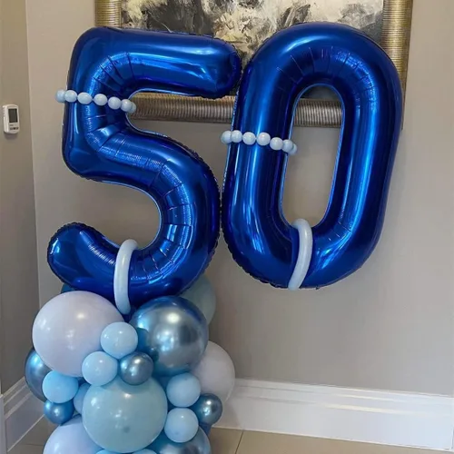 Vista 4 de Globos de número 0 azul marino, 40 pulgadas, globos de cumpleaños grandes de papel aluminio brillante azul oscuro, globos digitales de número