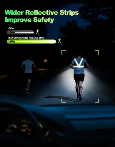 Vista 8 de ISEYOU Running Lights for Runners, 500 Lumens Running Light with 45° Adjustable Tilt, 360° Reflective Vest & IPX4 Waterproof Rechargeable Light Up