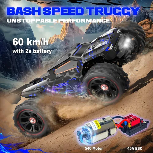 Vista 8 de Autos RC a escala 1:14 para adultos, Truggy RC de alta velocidad de 60 KPH, camión de control remoto todoterreno 4 x 4, automóvil eléctrico