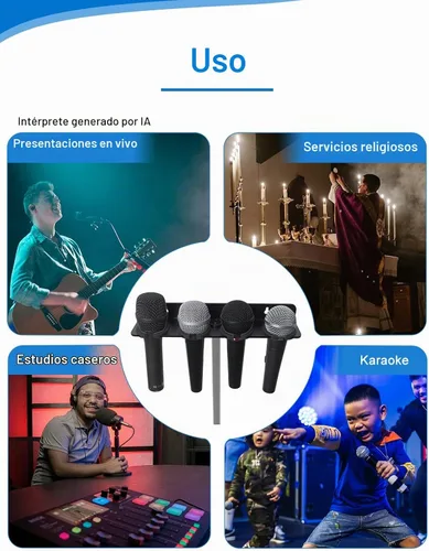Vista 9 de Soporte de micrófono múltiple para micrófonos con cable e inalámbricos, soporta hasta 4 micrófonos, organizador de micrófono múltiple para soporte