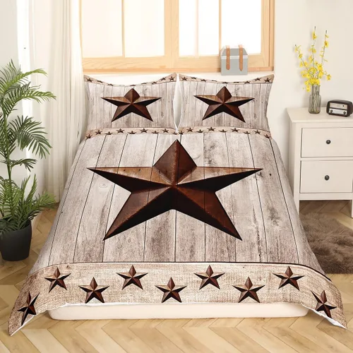 Vista 5 de Feelyou Texas Star - Juego de funda de edredón tamaño individual, diseño bohemio de vaquero para niños y niñas, funda de edredón azteca del salvaje