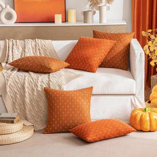Vista 168 de MIULEE - Juego de 2 fundas de almohada decorativas de lino de arpillera navideñas, modernas, estilo campestre, rústicas, tejidas, con textura