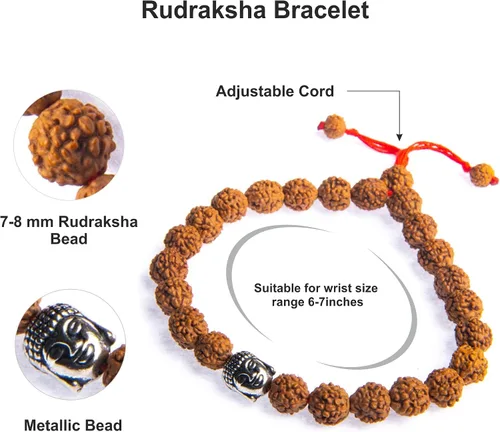 Vista 4 de Wonder Care Auténtica Rudraksha Mala Pulsera auténtica de Rudraksha del Himalaya de 5 caras Cuentas de Rudraksha Pulseras de cuentas para hombres