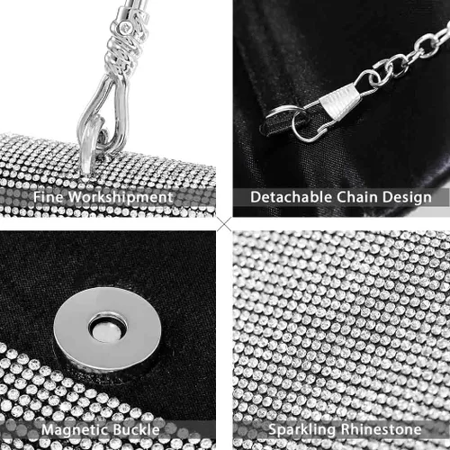 Vista 4 de Yokawe Bolso de mano con diamantes de imitación para mujer bolso de noche con cristales brillantes para bodas fiestas bailes cócteles