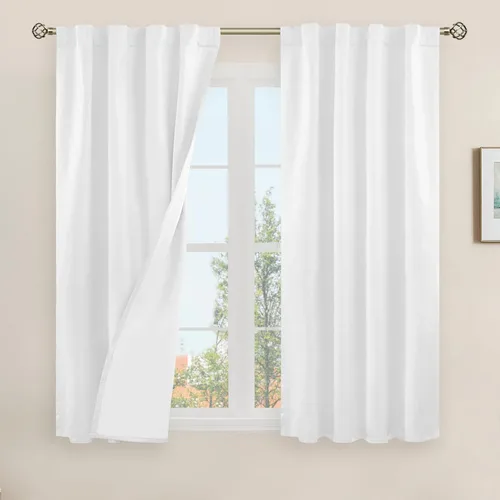 Vista 155 de LAMIT Cortinas opacas cortas de lino de 30 pulgadas para ventanas de cocina sobre el fregadero, cortinas de café texturizadas de lino marfil