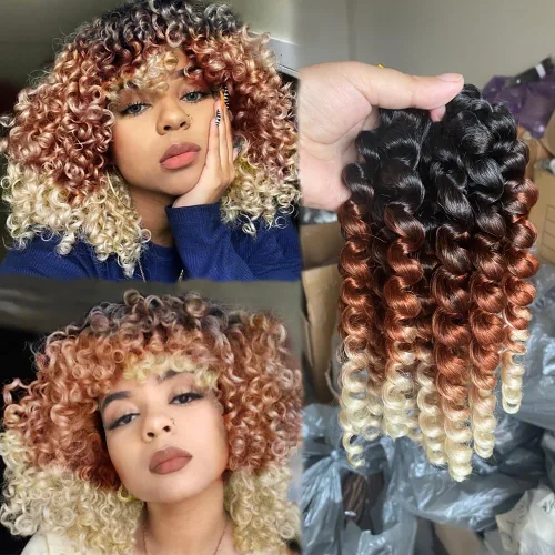 Vista 10 de Trenzas de ganchillo 2X Ringlet Jumbo Wand Curl 3 unids/lote 8 pulgadas 20 raíces Jamaicana Rizo en espiral trenzado trenzado sintético senegalés 1b