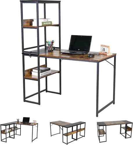 Vista 8 de UNICOO Escritorio multifunción para computadora con 3 combinaciones. Escritorio para computadora en forma de L con estantes, escritorio de estudio