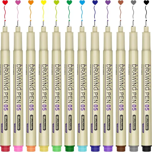 Vista 10 de Muchcute 01 Micro Fineliner Dibujo Arte Bolígrafos: 12 Colores 0.25mm Punta Extra Fina Biblia Sin Sangría Diario Zentangle Suministros de Estudio