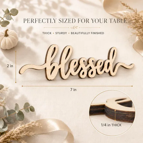 Vista 5 de Tarjetas de lugar de Acción de Gracias Blessed, Thankful, Grateful Letreros de madera para mesa de comedor de otoño, adorno de mesa de casa