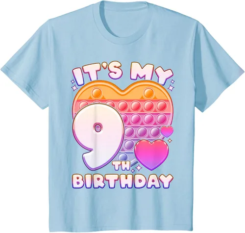 Vista 10 de Pop-it Birthday Girl 9 años de edad, Push it Pop Fidget Bubble Camiseta, Negro