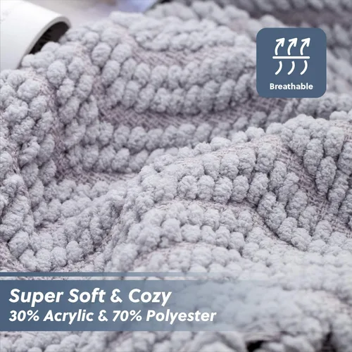 Vista 3 de Bedsure - Mantas de punto tejidas de chenilla gruesa texturizada para sofá - Manta decorativa boho súper suave y cálida con borlas para cama, sofá