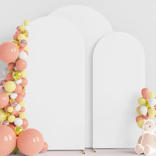 Vista 42 de Wokceer - Juego de 3 fundas de arco para telón de fondo, color beige 6FT,5FT,4FT Spandex Fitted Balloon Arch Cover Round Top Chiara Backdrop Cover