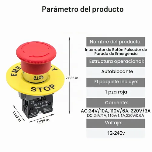 Vista 6 de Paquete de 1 botón de parada de emergencia con cabeza de hongo rojo Self-Locking Clockwise Rotation Reset 1NC Switch, with A Warning Ring Ith