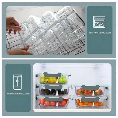 Vista 2 de KOMUEE Recipientes de vidrio para preparación de comidas, 3 compartimentos, paquete de 5 recipientes de vidrio de 36 onzas, recipientes