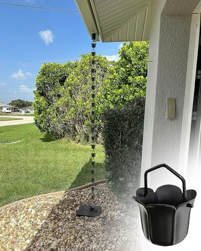 Vista 8 de Black Rain Catcher Chain with Hook, Aluminum Rain Chain Gutter Downspout Replacement, Outdoor Decor Rain Cups Water Feature Downpipe,Style Style B