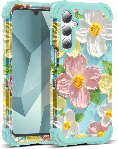 Vista 11 de Funda para Galaxy A14 5G Case, Patrón Floral 3 en 1 Protección Resistente de Servicio Pesado a Prueba de Golpes Parachoques de Goma de Silicona