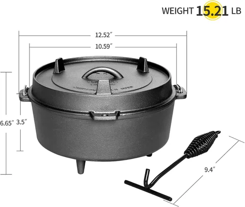 Vista 3 de EDGING CASTING Olla holandesa de hierro fundido pre-curada con tapa de sartén, olla profunda para acampar al aire libre para chimenea, cocina