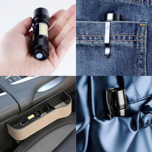 Vista 7 de KunHe Paquete de 4 linternas recargables USB-C mini pequeñas LED Linternas brillantes con clip Ligero EDC con luz lateral COB para camping, hogar