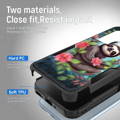 Vista 209 de Funda para Galaxy A14 5G, resistente de doble capa híbrida de policarbonato duro, goma suave, a prueba de golpes, funda protectora resistente