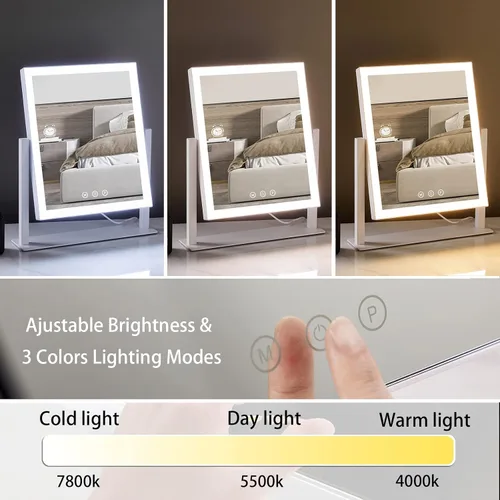 Vista 3 de HIEEY Espejo de maquillaje iluminado, espejo de tocador Hollywood con luces, tres modos de iluminación de color y espejo de aumento 5X, control