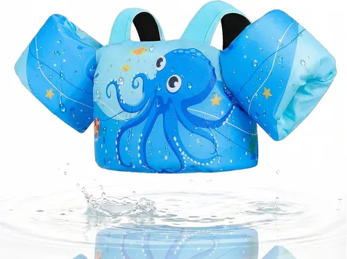 Vista 8 de Gogokids Chaleco de natación para niños pequeños, flotadores para niños de 24 a 66 libras, bonita chaqueta de natación de dibujos animados con arnés