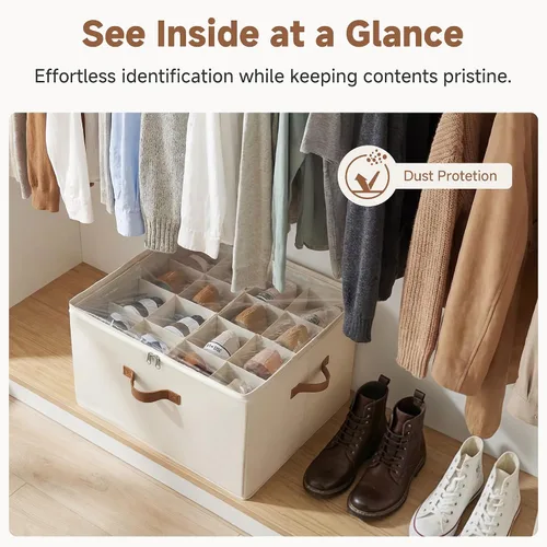Vista 5 de Organizador de zapatos StorageWorks para clóset, cabe hasta 16 pares, contenedores de almacenamiento para zapatos con divisores ajustables y Beige