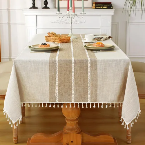 Vista 9 de Laolitou - Mantel para mesa de comedor, mantel rústico estilo de granja para cocina y mesa auxiliar, tela de lino de algodón, manteles rectangulares