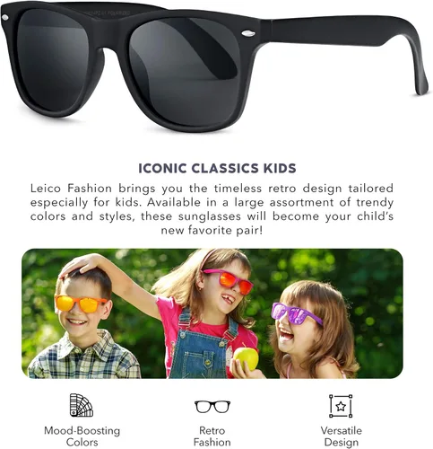 Vista 2 de LEICO FASHION Gafas de sol polarizadas retro para niños y niñas de 3 a 12 años inastillables con protección UV para niños pequeños