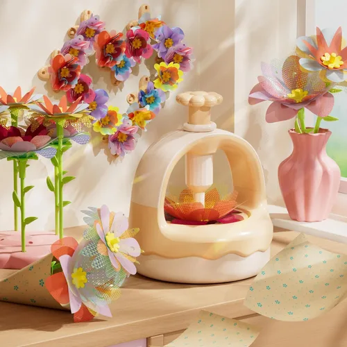 Vista 8 de Kit de manualidades de ramo de flores de tela, juguete de artes y manualidades DIY para niños, juego de actividades creativas para hacer flores