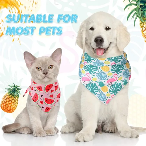 Vista 4 de Weewooday Pañuelo grande para perro, bufanda de verano para perro, bufanda triangular hawaiana, ajustable, lavable, pañuelo para mascotas