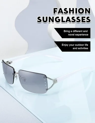 Vista 6 de MASDUN Elegantes lentes de sol rectangulares sin marco para mujer diseño rodeado de moda para hombres