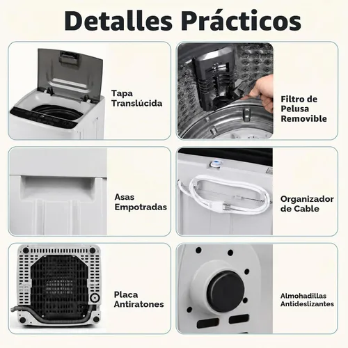 Vista 9 de COSTWAY Lavadora portátil de 7.7 libras, completamente automática con bomba Gris