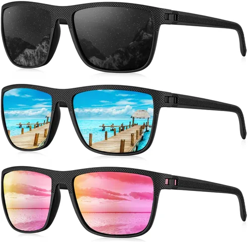 Vista 28 de KALIYADI Gafas de sol polarizadas para hombre, gafas de sol ligeras con protección UV para conducir, pescar y jugar golf (3 unidades) Negro