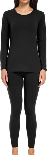 Vista 9 de wirarpa Juego de ropa interior térmica de algodón para mujer, ligera, pantalones largos, capa base, conjunto de pijama para mujer, parte superior e