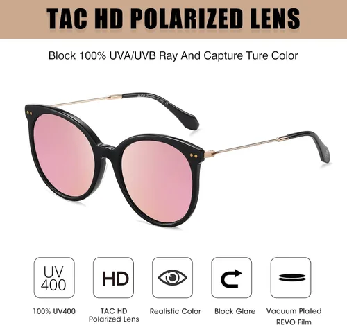 Vista 4 de DUCO Gafas de sol clásicas redondas polarizadas para mujer, gafas de sol retro UV400, DC2340