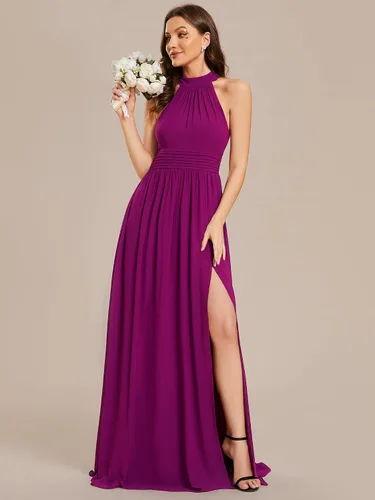 Vista 3 de Ever-Pretty Mujeres Una Línea Bowknot Halter Plisado Split Maxi Vestidos Formales 02014