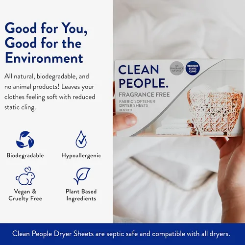 Vista 5 de The Clean People Hojas suavizantes de tela, hojas de secadora, suavizan y eliminan la adherencia estática, suavizante vegano para ropa, aceites