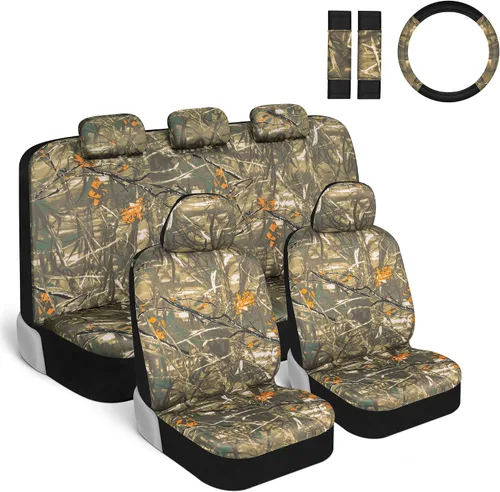 Vista 8 de BDK - Juego completo de fundas para asientos de camuflaje para auto con tapetes – Juego completo de protección interior, patrón de camuflaje Juego