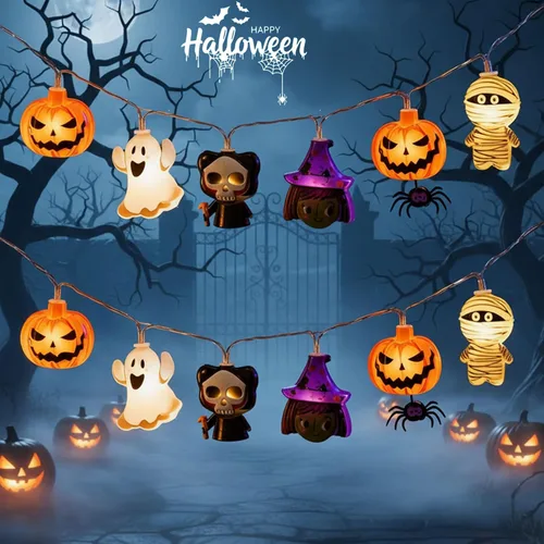 Vista 14 de Guirnalda de luces de Halloween, 10 pies, 20 luces LED de otoño, USB y batería, decoración de Halloween, luz de otoño, 8 modos intermitentes, bonita