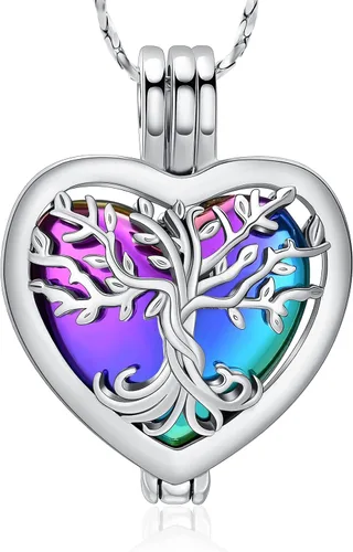 Vista 15 de Imrsanl Joyería de cremación para cenizas – Collar con colgante de cenizas de flor de loto con mini urna de recuerdo, joyería conmemorativa