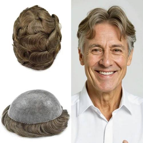 Vista 51 de Extensiones de pelo tipo tupé para hombre, sistema de reemplazo de cabello humano virgen 100% europeo, piel fina y duradera, inyección