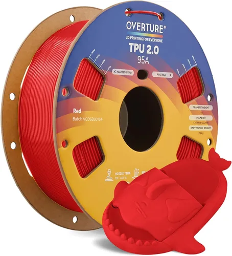 Vista 53 de OVERTURE - Filamento de TPU de 1/16 pulgadas, rollo flexible de poliuretano termoplástico, impresora 3D suave, 95A, carrete de 2.2 libras, precisión