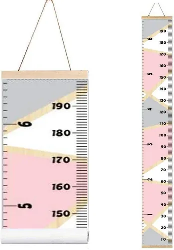 Vista 10 de Tabla de crecimiento para niños, marco de madera, lienzo de tela, regla de medición de altura de bebé a adulto para decoración de habitación