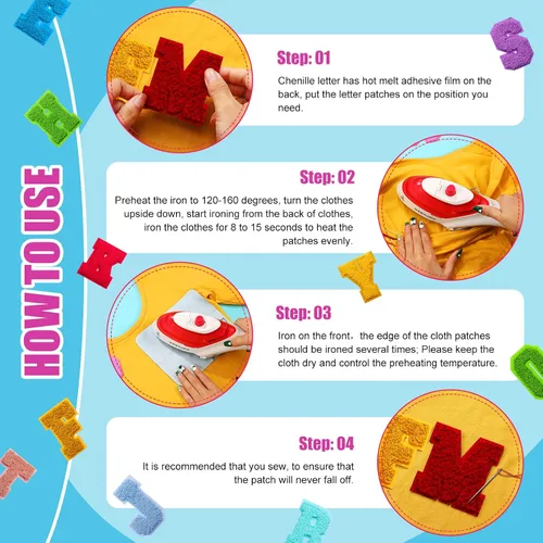 Vista 5 de Waydress 26 parches de felpilla para planchar con letras del alfabeto de la A a la Z, para coser de 2.8 pulgadas, para suministros de bricolaje