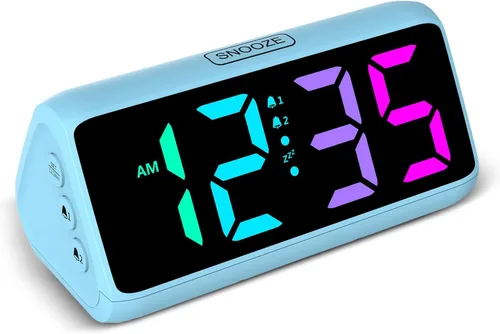 Vista 12 de Reloj despertador Netzu extra fuerte para personas que duermen pesadas, relojes despertador RGB para dormitorios para adultos mayores y niños, reloj