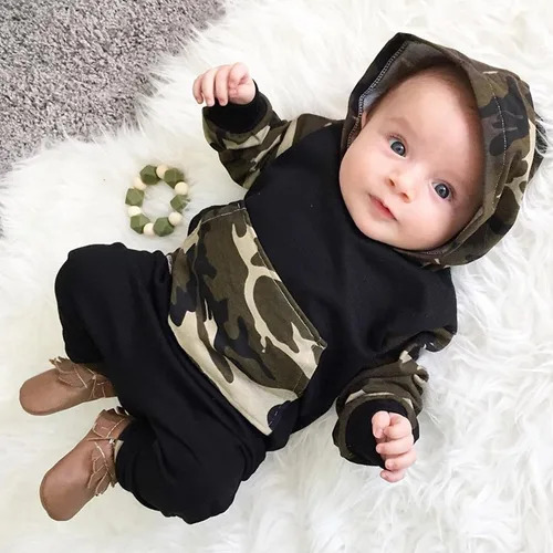 Vista 2 de Conjunto de ropa de 2 piezas para bebés y niños pequeños, sudadera con capucha y pantalones largos de invierno