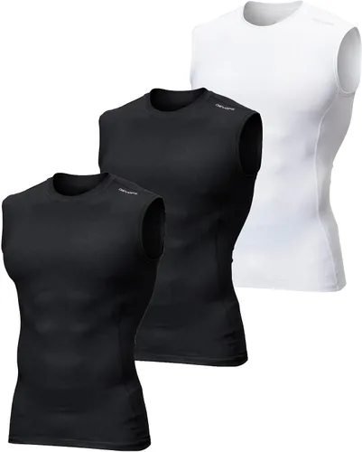 Vista 19 de DEVOPS Paquete de 3 camisas de compresión atléticas sin mangas para hombre 1# (paquete de 3) negro/azul/blanco