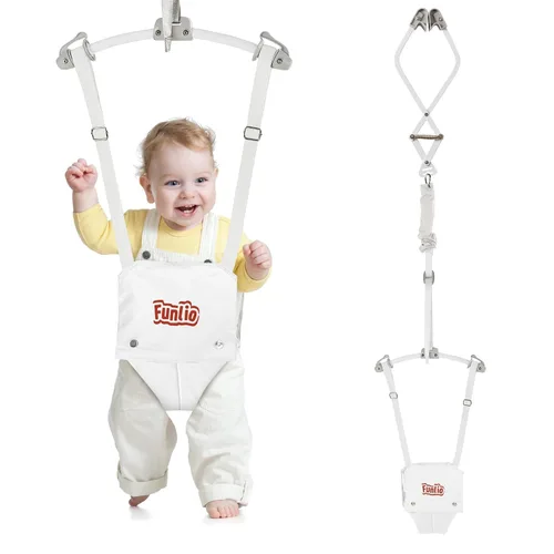 Vista 10 de FUNLIO Saltador de Puerta para Bebé de 6 a 24 Meses (con Abrazadera para Puerta), Saltador de Puerta para Bebé con Resorte Fuerte y Correa
