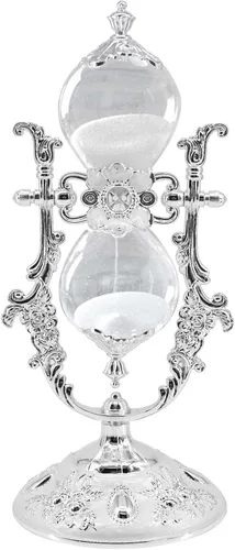 Vista 7 de Reloj de arena decorativo con reloj de arena, 11.8 pulgadas de alto, reloj de arena blanca de metal giratorio de 360° de 30 minutos, decoración